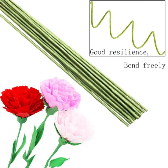50/Package Floral Stems Wire for Paper Flower 16 Gauge Green Floral Paper Wrapped Wire 16 inch Artificial Crafts Wire Wreath Making Supplies for Wedding DIY {5}