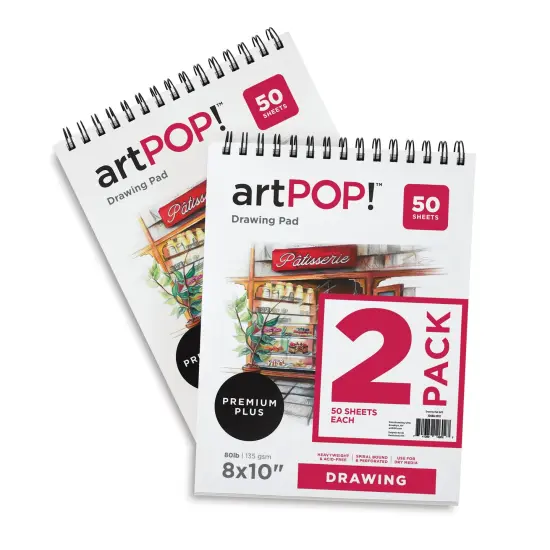 artPOP! Drawing Paper Pads, 2-Pack, 8" x 10", 50 Sheets Each, 80 lb (135gsm), Acid Free Sketchbook for Dry Media, Top Wirebound Sketchpad for Colored Pencil, Sketching, Graphite, Charcoal, Pastels {2}
