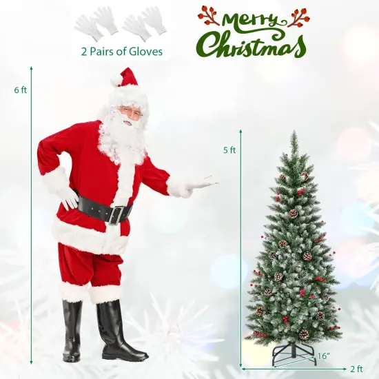 Costway 5 FT Pre-Lit Artificial Christmas Tree with 408 Snowy Branch Tips 250 LED Lights {4}