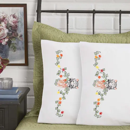 HerrschnersDarling Paws Pillowcase Pair Stamped Embroidery Multi {1}