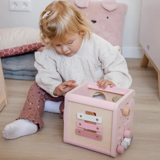 Label Label: 5-in-1 Activity Cube - Pink - Wooden Toy, Shape Sorter, Cog Wheels, Track Maze, Xylophone, Bead Labyrinth, Baby & Toddlers Ages 1+ {6}