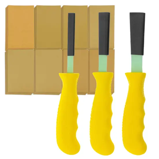 Dura-Gold Set of 3 Different Contour Hand Sanding File Block Sticks with 40 Sheet Hook & Loop Sandpaper Kit - Flat Convex Radius Profile Shapes {1}