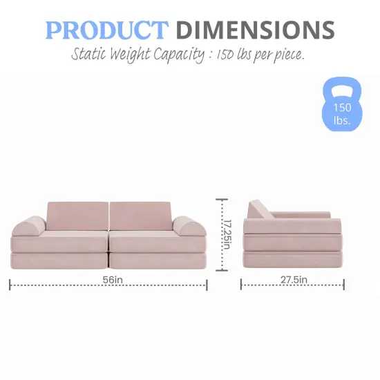 Emma and Oliver Conner Modular Play Couch for Kids with Convertible 6-Piece Design and Soft Foam Cushions Sage {12}