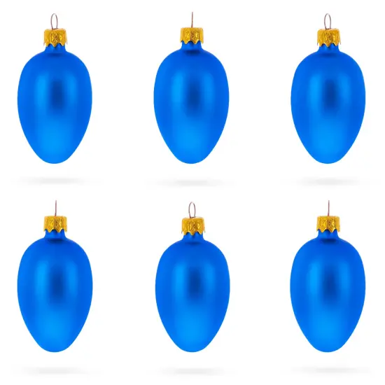 Set of 6 Matte BlueMini Glass Egg Ornaments 2.9 Inches {1}