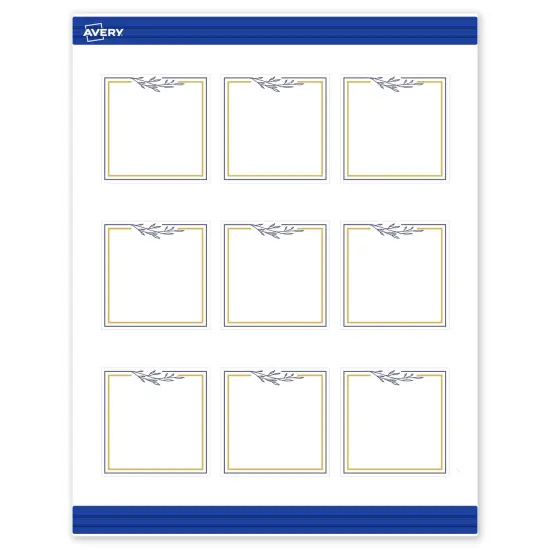 Avery Printable Square Cards, Gold & Navy Border with Florals, 2.5" x 2.5", Matte White Square Cards, Laser/Inkjet, 90ct, Great for Business Cards {1}