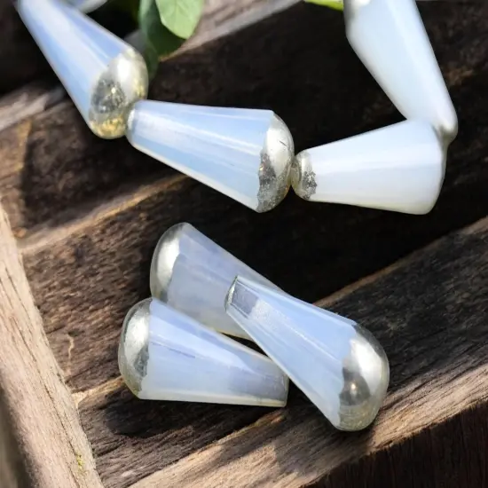 *6* 8x20mm Silver Tipped Crystal Opaline Faceted Drop Beads {2}