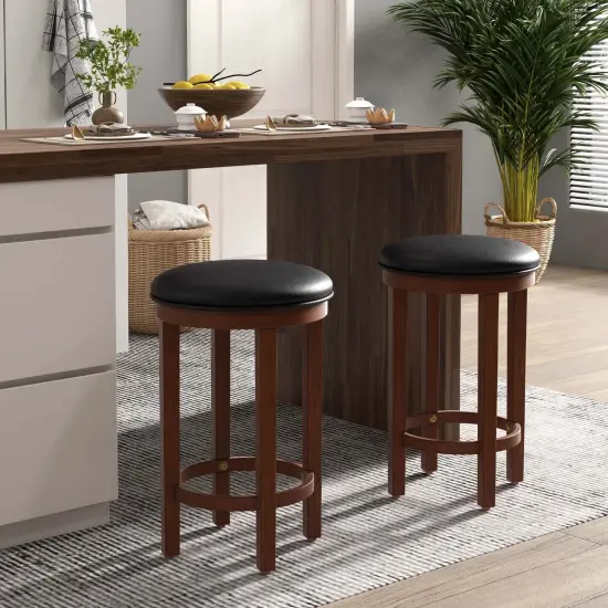 Costway Bar Stools Set of 2 Counter Height Stools with Round Seat & Footrest for Kitchen Black/Grey {9}