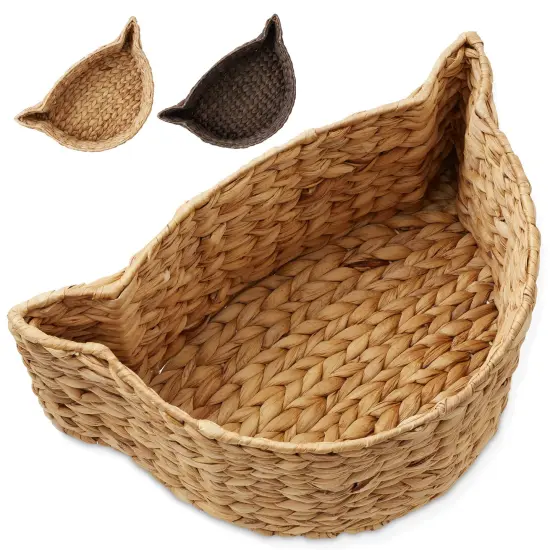 Casafield Cat Shaped Storage Basket, Woven Water Hyacinth Pet Toy Organizer Bin {7}