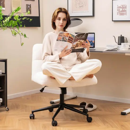 Costway Cross Legged Chair with Wheels Padded Seat Adjustable Height for Bedroom Beige/Gray {5}