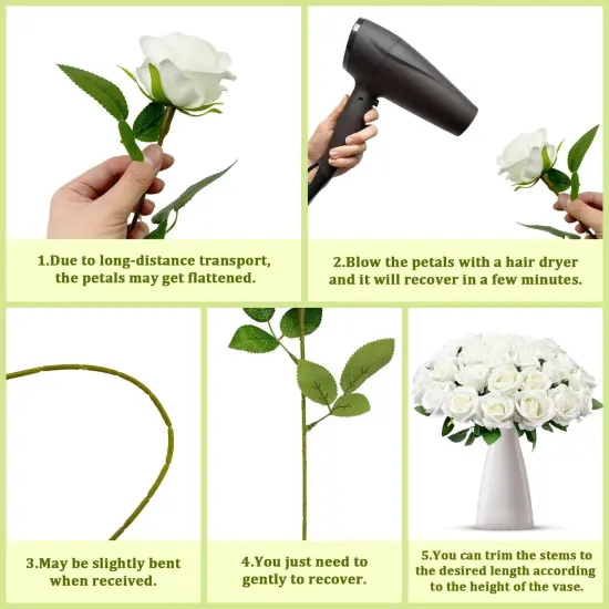 Fake Velvet Silk White Roses with Long Stems Realistic Bouquet for Wedding Centerpieces {4}