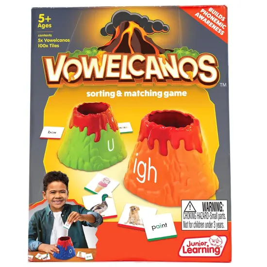 Junior Learning: Vowelcanos - Sorting & Matching Game, Learn Short & Long Vowels, Builds Phonemic Awareness, Reading Development, Kids Ages 5+ {1}