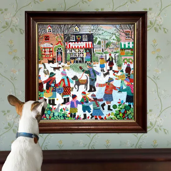 eeBoo Piece & Love: Christmas in the Square - 1000 Piece Puzzle, 23" Square Adult Jigsaw, Cozy Small Town Holiday Winter Scene, Image Reference Insert {6}