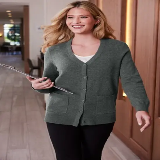 Port Authority&reg; Women&rsquo;s Easy Care Button Up Cardigan Sweater Charcoal heather {7}