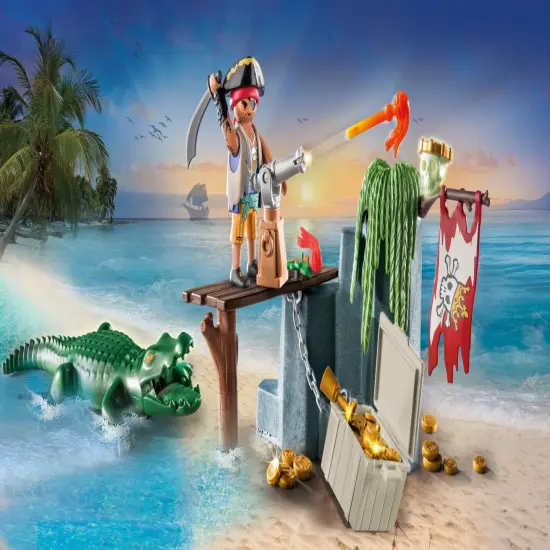 PLAYMOBIL Starter Pack 71473 Pirate with Alligator from 4 Years, Einheitsgr&ouml;&szlig;e {3}