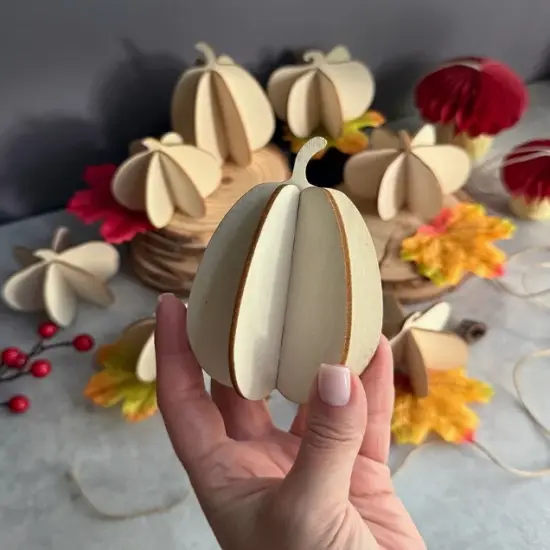 DIY 3D Fall Pumpkin Wood Craft Kit – 24 PCS Unfinished Wooden Pumpkins for Painting – Autumn Craft Set for Kids & Adults – Thanksgiving & Halloween Decor Ornaments {4}