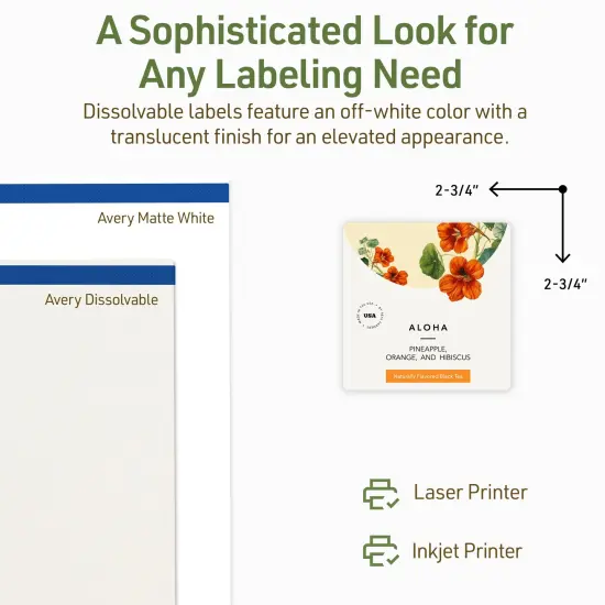 Avery Dissolvable Labels, 2.75" x 2.75" Square {10}