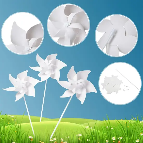 DIY Pinwheels Craft for Kids Blank White Color Your Own Pinwheels Paper Craft Kits for Boys Girls Summer Activities Art Daycare Project Party Favor, 15 Inches {3}