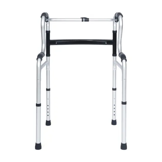 Emma and Oliver Ramsey Bi-Level Foldable Walker with Height Adjustable, Lightweight, Dual-Type Frame and Interchangeable Front Wheels or Rubber-Gripped Feet Black and Gray {6}