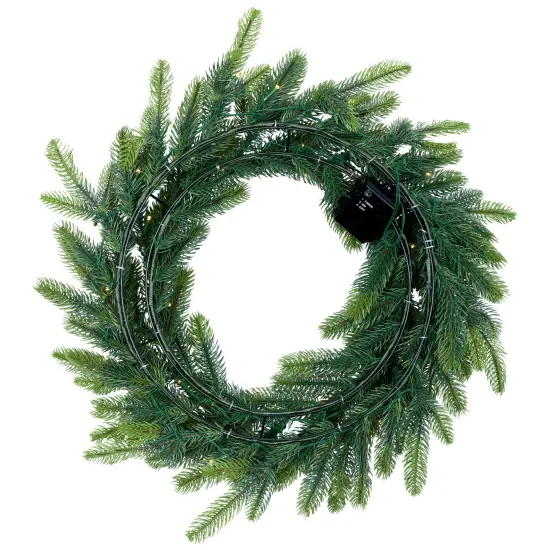 Northlight Real Touch&trade; B/O Pre-Lit Noble Fir Christmas Wreath - 24" - Warm White LED Green {5}