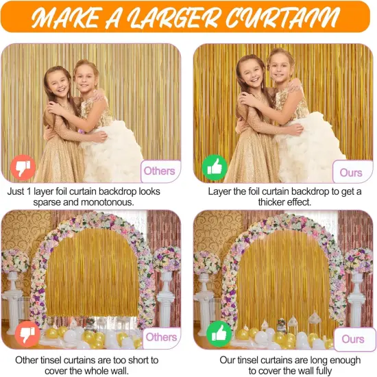 3 Pack 3.3 x 9.9 ft Gold Foil Fringe Glitter Curtains Party Decorations, Tinsel Backdrop for Parties, Door Streamers for Birthday, Photo Booth Backdrops, Party Decor {4}