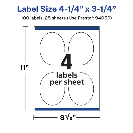 Avery Glossy White Oval Labels with Sure Feed, 4.25" x 3.25" {5}