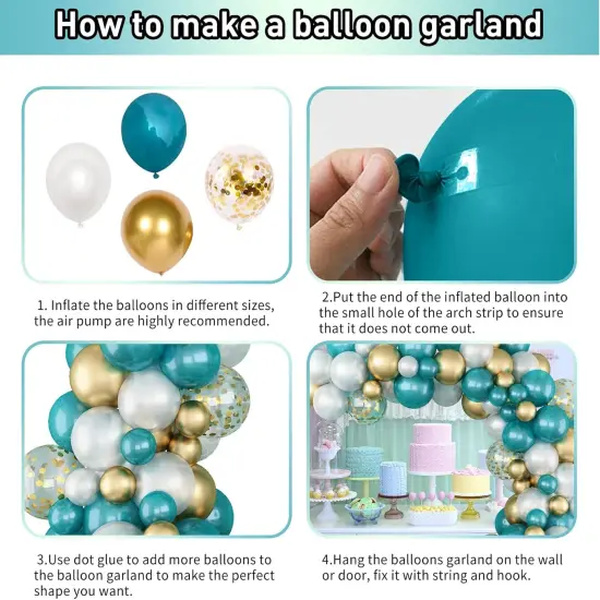 Matte Turquoise Blue Pearl White Balloons Garland Arch Kit Metallic Gold Balloon with Gold Confetti Latex Balloon Teal Blue Balloons Chrome Gold Party Decorations {5}