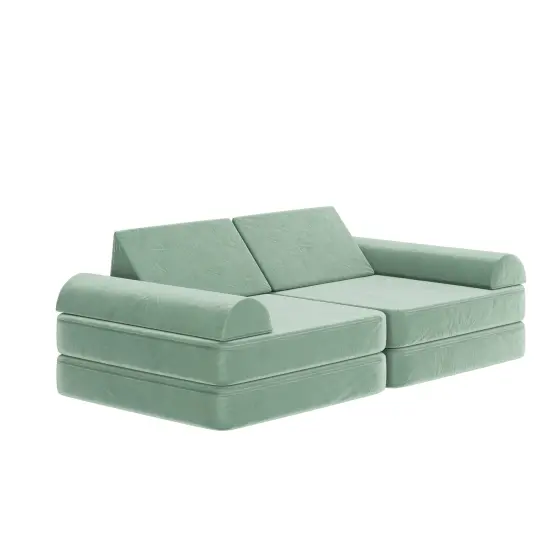 Emma and Oliver Conner Modular Play Couch for Kids with Convertible 6-Piece Design and Soft Foam Cushions Sage {2}