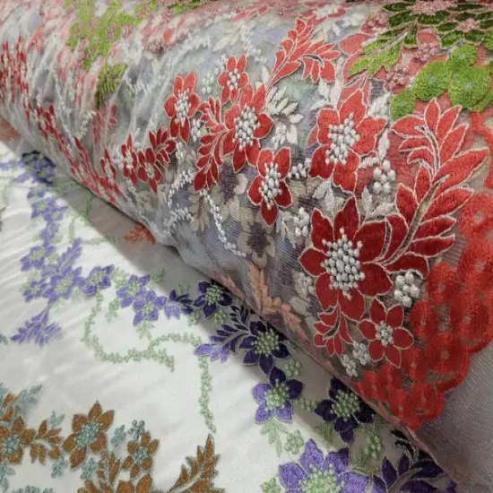 1 Yard Multicolor Bridal Floral Mesh Lace Fabric for Dresses, Decor, Gowns 50/54 Inch Width {3}