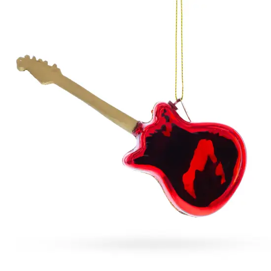 Red Electric Guitar Glass Christmas Ornament {4}