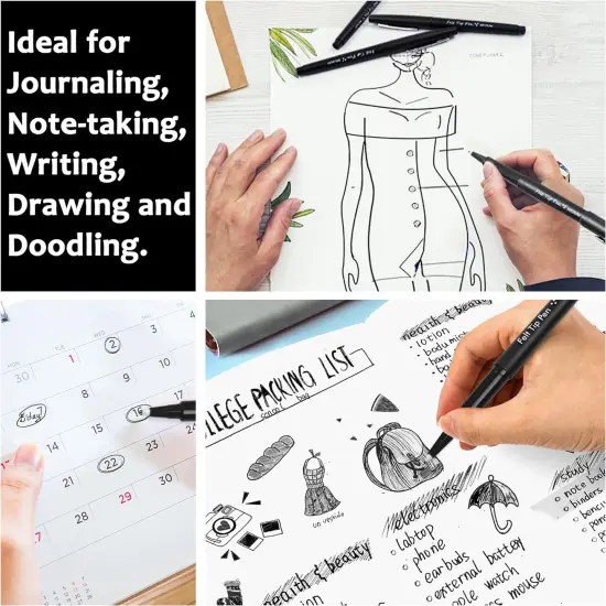 Felt Tip Pens, 15 Black Pack, 0.7mm Medium Point, Felt Tip Markers Pens for Journaling, Writing, Note Taking, Planner, Perfect for School Office and Art Supplies {5}