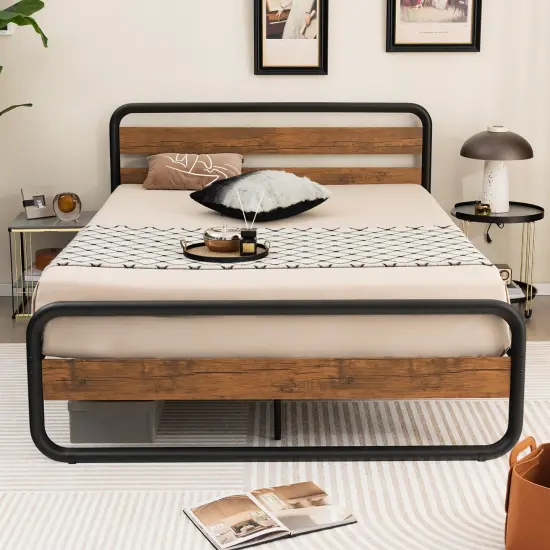 Costway Metal Bed Frame Arc Platform Headboard Footboard Mattress Foundation Black {4}