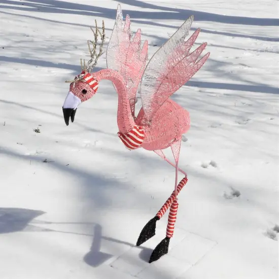 Haute Decor 42-inch Reindeer Flamingo - Lighted Outdoor Christmas Holiday Yard Display - Pre-Lit with LED Lights, Interior Metal Frame, Metal Stand Included {4}