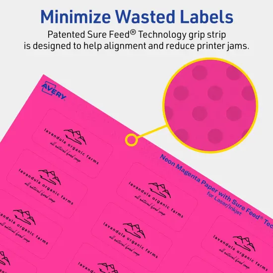 Avery Neon Magenta Paper Labels, 1" x 2" Rectangle {4}