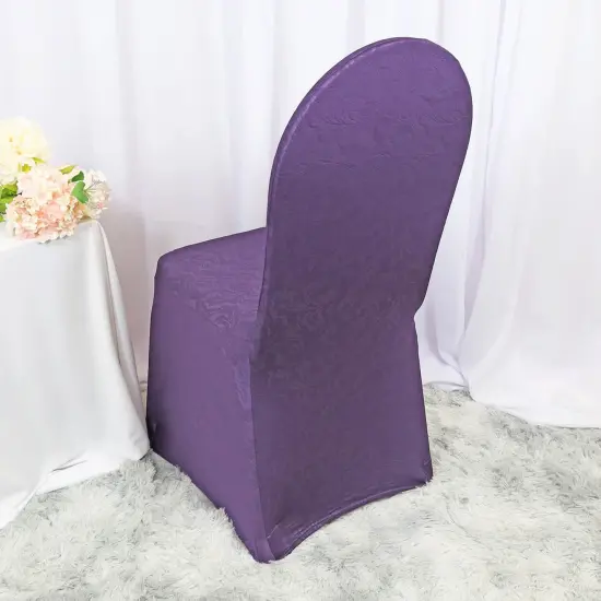 Eggplant Embossed Vintage Spandex Chair Cover Elegant Banquet Fit {2}