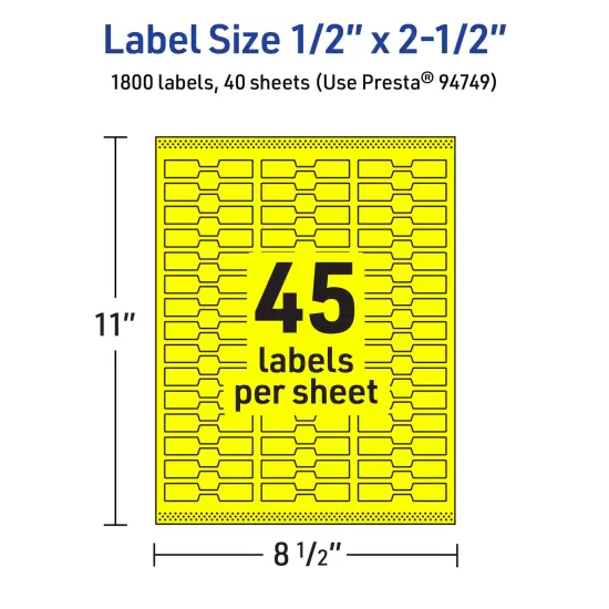 Avery Neon Yellow Paper Labels, 0.5" x 2.5" Barbell {5}