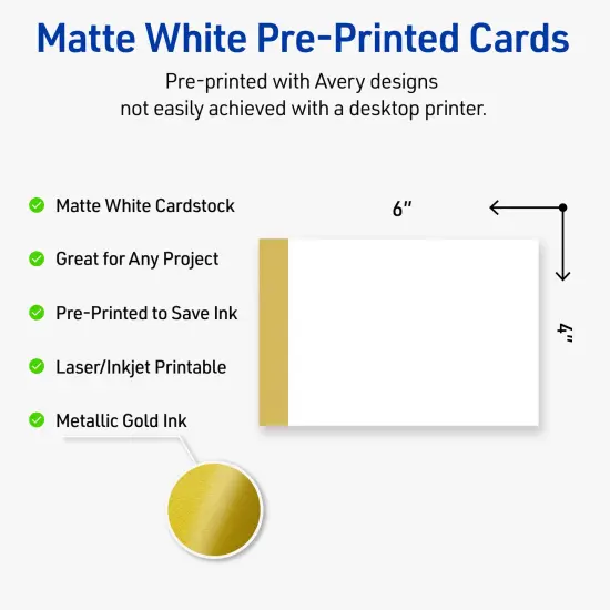 Avery Printable Rectangle Postcards, Gold-Dipped Edge, 4" x 6", Matte White Rectangle Postcards, Laser/Inkjet, 20ct, Great for Postcards {2}