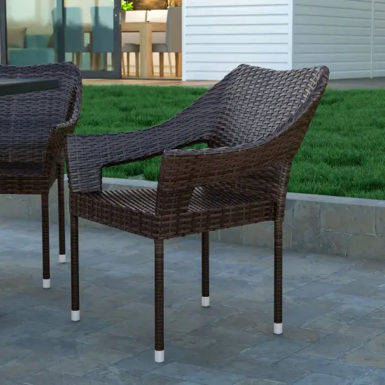 Emma and Oliver Embry All-Weather Indoor/Outdoor Stacking Patio Dining Chairs with Steel Frame and Weather Resistant PE Rattan Gray {12}