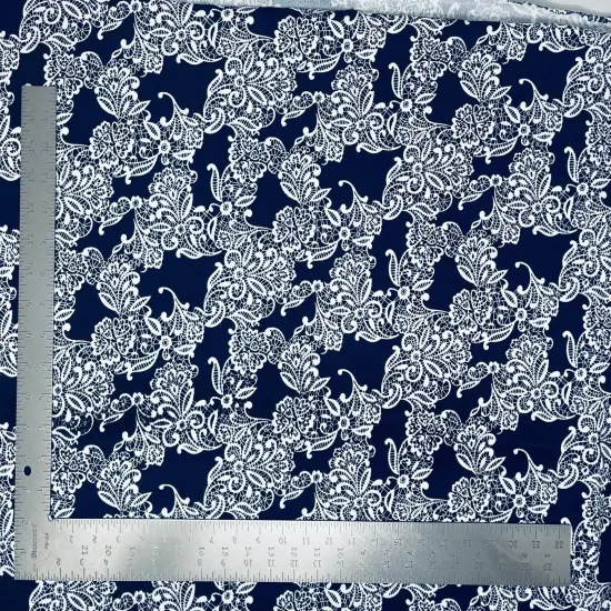 1 yard Liverpool knit floral print fabric with stretch for dresses tops skirts blouses 60 inches wide Navy {3}