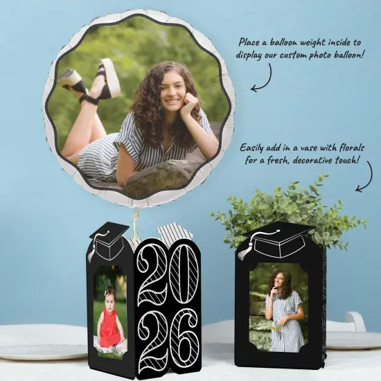 Big Dot of Happiness Black & White 2026 Graduation Photo Holder Centerpieces, 4x6 Picture Display Box, Table Decoration Centerpiece for Grad Party Decor, 8 Count {6}