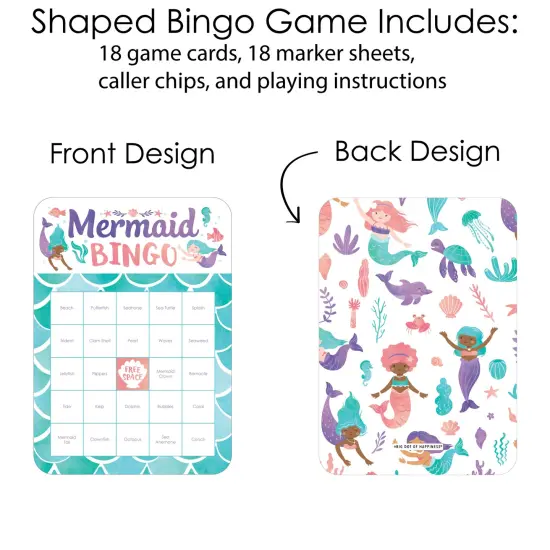 Big Dot of Happiness Mermaid Bingo Cards and Markers, Mermaid Birthday Party Bingo Game Activity for Kids - Set of 18 {5}