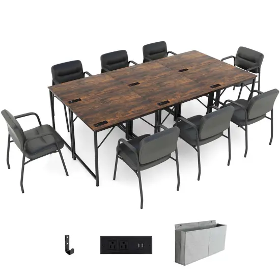 Costway 32" Meeting Room Desk Set of 2/4/6 with Charging Station & Headphone Hook Metal Frame Brown {9}