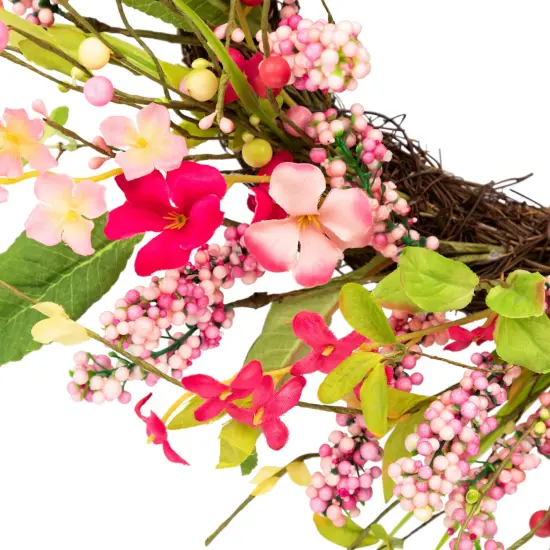 Northlight Geranium and Berry Artificial Spring Floral Wreath, Pink - 18-Inch {5}