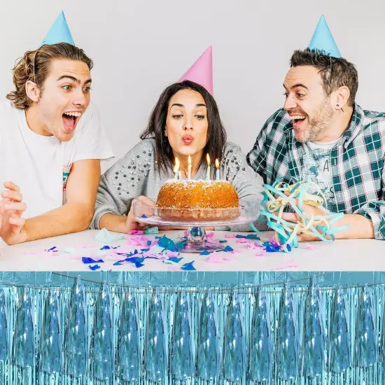 4P Light Blue Foil Fringe Metallic Streamers Banner Tassel Garland {4}