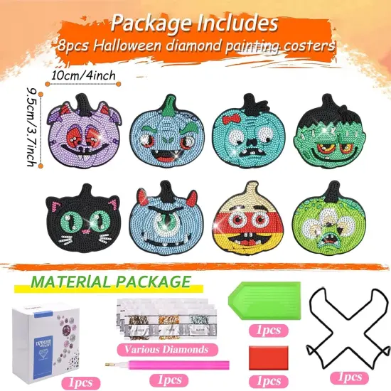 I 8 Pcs Halloween Diamond Art Coasters kit for Adults {2}