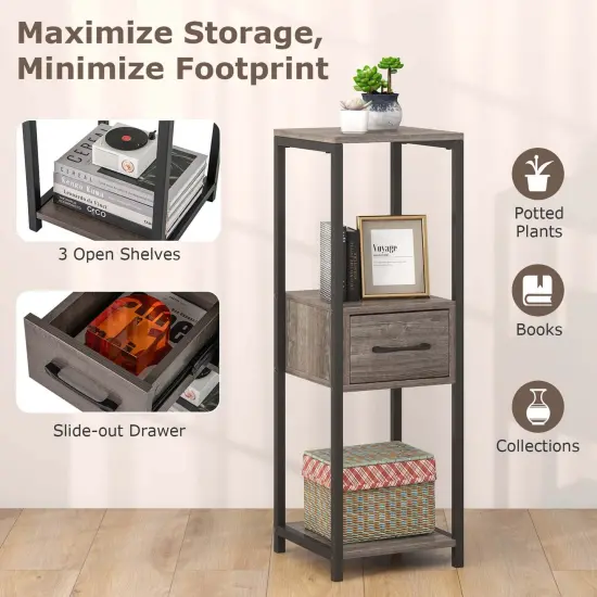 Costway 1/2 Pack 3 Tier Tall Metal Plant Stand Indoor Plant Table with Drawer Anti-tipping Devices {6}