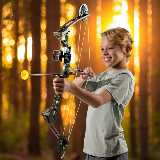 RealTree: Toy Compound Bow Set - 30" - Green-Brown-Camo - 3ct Suction-Tipped Arrows, Target, Ergonomic Grip, Shoots Up to 40ft, Archery, Kids Ages 8+ {6}