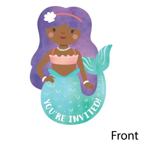 Big Dot of Happiness Mermaid Birthday Invitations, You're Invited Mermaid-Shaped Party Fill-In Invitation Cards with Envelopes, Set of 12 {4}