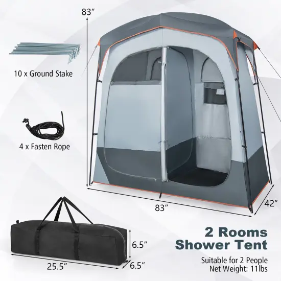 Goplus 2 Room Shower Tent Oversize Privacy Shelter Portable Dressing Toilet Outdoor Gray/Blue/Brown {3}