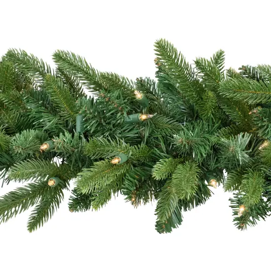 Northlight Real Touch&trade;️ Pre-Lit Washington Frasier Fir Artificial Christmas Garland - 9' x 12" - Clear AlwaysLit Lights Green {5}