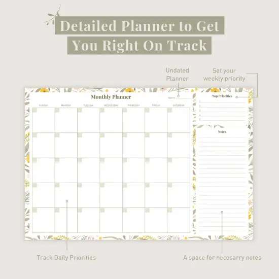 Monthly Planner Desk Pad with 52 Tearaway Sheets - 16.5 x 11.4" (Floral Yellow) {3}